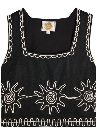 Rails X Lspace Akira Embroidered Linen Cropped top - Black - S (UK8-10 / S)