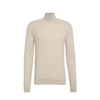 Paolo Pecora Turtlenecks, male, Beige, Size: M Beige Knitwear High Collar Sweater