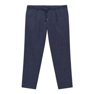 Bugatti Broeken, Heren, Blauw, W36 L34, Wol, Broek met Gedeeltelijk Elastische Taille met Strik
