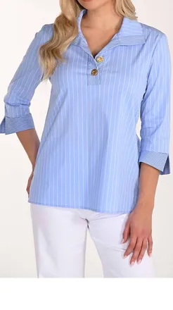 Frank Lyman Design Striped Tunic Blouse In Blue