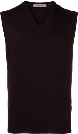 Corneliani logo-embroidered fine-knit vest - men - Virgin Wool - 54 - Purple