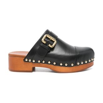 Chlo&eacute; Zwarte Slip-On Sandalen met Blokhak - Dames - Klompen - Zwart - 37 EU - Schoenen