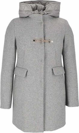 Fay Light Grey Wool Coat With Pockets And Hood
