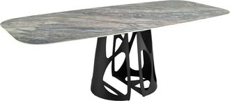 Angel Cerd&aacute; Mesa comedor ovalada barril m&aacute;rmol porcel&aacute;nico y acero negro