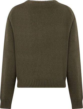 Polo Ralph Lauren Womens Sweater With Teddy Bear Motif, Marled Olive Cotton