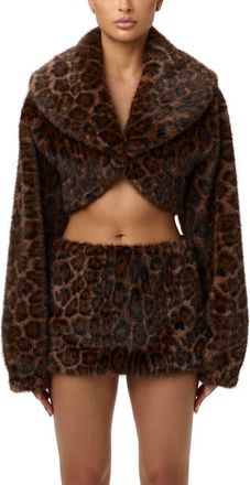 Naked Wardrobe Faux Fur Shrug in Dark Leopard at Nordstrom, Size X-Small