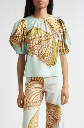 Ulla Johnson Ravena Puff Sleeve Cotton Top in Water Blossoms at Nordstrom, Size 10