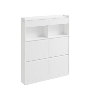 SoBuy Sobuy Mueble Zapatero Ultra Delgado Con 4 Puertas Y 2 Cajones Armario Zapatero Para Recibidor Con Luz Led Y Sensor De Movimiento 98&times;19&times;120 Cm Capacida