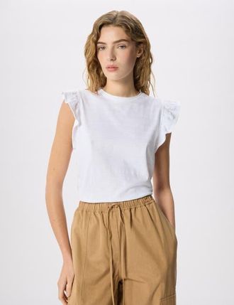 Whistles Frill Sleeve Broderie Top in White at Nordstrom, Size X-Small