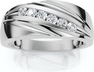 Pompeii3 Mens 1/4Ct Wave Diamond Wedding Ring Gold or Platinum Lab Grown