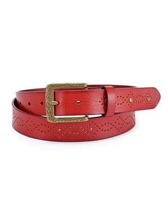 OLD TREND Daisy Genuine Leather Perforated Floral Detail Belt in Cognac at Nordstrom, Size Medium