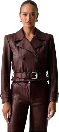 Patrizia Pepe Geknoopte Double-Breasted Jas - Dames - Zomerjassen - Bruin - M - Polyester - Jassen