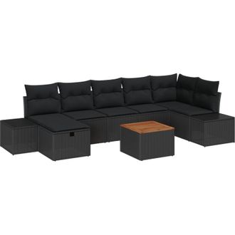 vidaXL Conjunto De Sof&aacute; De Jard&iacute;n Con Coj&iacute;n 8 Pcs Negro Polirat&aacute;n