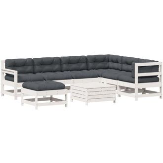 vidaXL Set Muebles Jard&iacute;n Con Cojines 8 Pzas Madera Maciza Pino Blanco Vidaxl