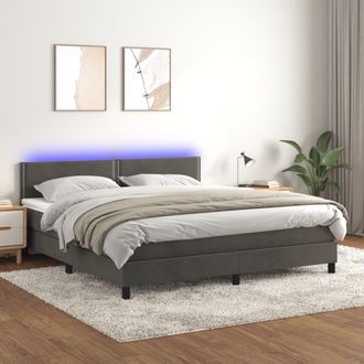 vidaXL Vidaxl - Cama Box Spring Colch&oacute;n Y Led Terciopelo Gris Oscuro 160x200 Cm