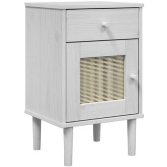 vidaXL Vidaxl - Mesita Noche Senja Aspecto Rat&aacute;n Madera Pino Blanco 40x35x65 Cm