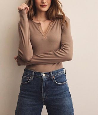 Michael Stars Salem Mixed Placket Henley Top In Cobblestone