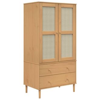 Berkfield Home Wardrobe SENJA Rattan Look Brown 90x55x175 cm Solid Wood Pine | Size: 90 x 55 x 175 cm