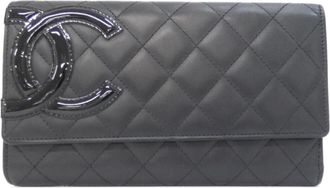 Chanel Black Leather Long Wallet (Tri-Fold) (Pre-Owned)