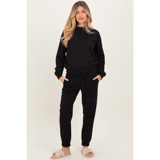 Pinkblush Fleece Long Sleeve Pullover & Jogger Set in Black at Nordstrom, Size X-Large