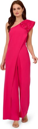 Adrianna Papell Womens One Shoulder Rosette Jumpsuit - Pink - Size 6 UK