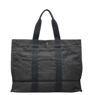 Herm&egrave;s Gray Nylon Canvas Handbag Tote Bag (Pre-Owned)