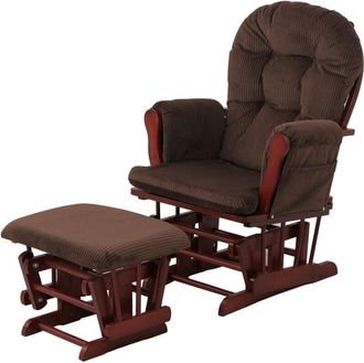 Hhg Nunca Usado] Sill&oacute;n Relax Hhg 021, Sill&oacute;n Mecedora Mecedora Con Taburete Tela Cuerda 320g/m&sup2; Oeko-tex, Marr&oacute;n Oscuro Armaz&oacute;n