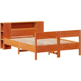 vidaXL Cama Con Estanter&iacute;a Sin Colch&oacute;n Madera Maciza Marr&oacute;n 150x200 Cm Vidaxl