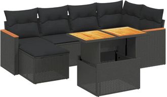 vidaXL Set De Comedor De Jard&iacute;n 7 Pzas Y Cojines Rat&aacute;n Sint&eacute;tico Negro Vidaxl