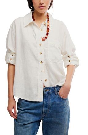Free People Laurel Linen Blend Button-Up Shirt in Clean Ivory at Nordstrom, Size X-Large