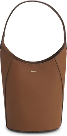 BOSS Leather bucket bag with metallic logo lettering