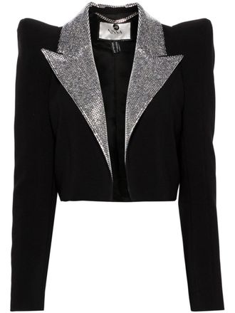 Nissa crystal-embellished cropped blazer - women - Viscose/Polyester/Acetate/glass/Spandex/Elastane - 36 - Black