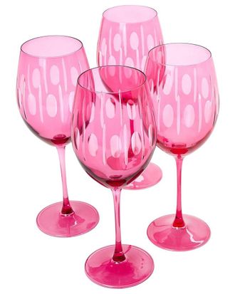 Two's Company Set Of 4 Sparkling Cut Hand-Engraved Stemmed Wine Glasses