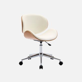 Sweeek Sweeek - Silla De Oficina Con Ruedas, Madera Curvada Y Acabado En Polipiel, Dwight, Blanco, 51x53x87 Cm