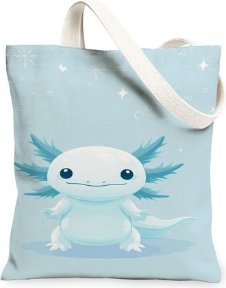 Generic Cute Axolotl Canvas Tote Bag, Playful Aquatic Creature Pattern Reusable Grocery Bag, Lightweight Washable Shoulder Strap Ca, Blue, 13x15 Inch