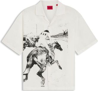 HUGO BOSS Oversized-fit shirt with horse racing print