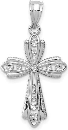 Diamond2Deal 14k White Gold Polished Diamond-Cut Fancy Cross Pendant