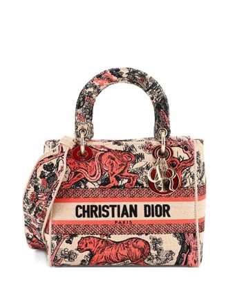 Dior Lady D-Lite Bag Embroidered Raffia Medium satchel - women - Raffia/COTTON/ STRAW - One Size - Multicolour