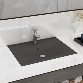 Berkfield Home Luxury Basin with Faucet Hole Matt Dark Grey 60x46 cm Ceramic