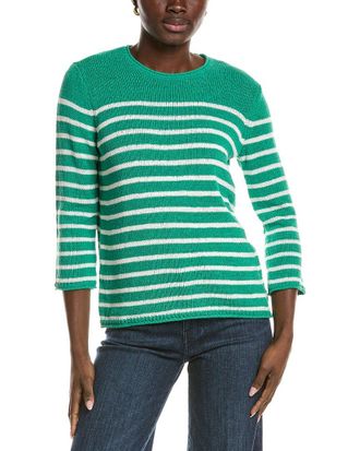 Jones New York 3/4 Sleeve Striped Open Crewneck Top