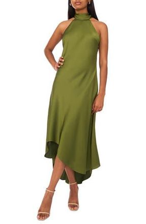 CeCe by Cynthia Steffe Tie Back Sleeveless High/Low Satin Gown in Cedar Green at Nordstrom Rack, Size 8