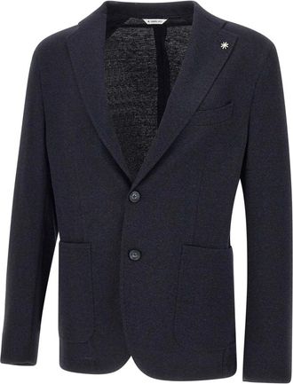 Manuel Ritz Blauwe Textuur Blazer met Revers - Heren - Blazers - Blauw - L - Wol - Jassen