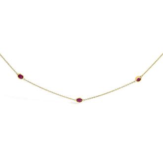 House of Brilliance 14K Yellow Gold Bezel Set 4x3 mm Oval Red Ruby Station Necklace - 18 Inches