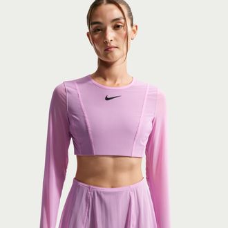 Nike Womens Court Slam Long-Sleeve Cropped Tennis Top in Purple | II3375-503