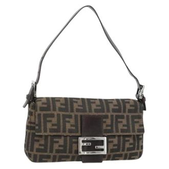 Fendi Pre-owned Shoulder Bags, female, Brown, Size: ONE SIZE Pre-owned Zucca Canvas Shoulder Bag