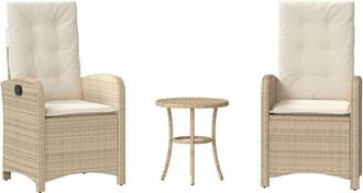 vidaXL Sillas Y Mesita De Jard&iacute;n 3 Piezas Rat&aacute;n Sint&eacute;tico Coj&iacute;n Beige Vidaxl