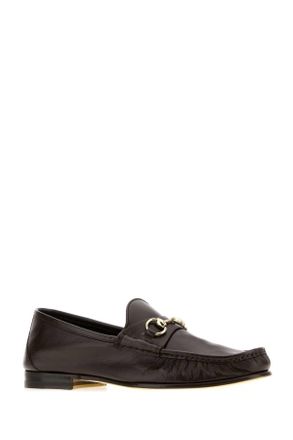 Gucci Mens Dark Brown Leather Gucci Lugano Loafers Cocoa Mocassini