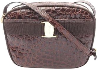 Ferragamo Pre-owned Vara Ribbon Croco-gepr&auml;gte Schoudertas - Dames - Vintage Schoudertas - Bruin - ONE Size - Leer - Vintage