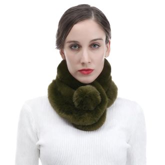 Lina & Lily Unisex Faux Fur Winter Collar Neck Scarf with Pom Pom Soft Fluffy (Army Green)
