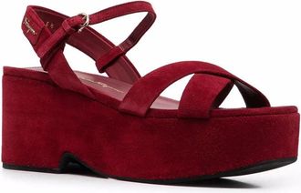 Ferragamo Suede Platform Platform Heel Sandal - Red
